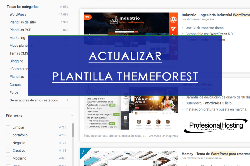 actualizar plantilla themeforest